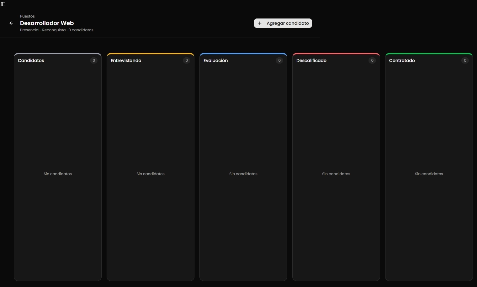 Tablero Kanban de seguimiento de candidatos